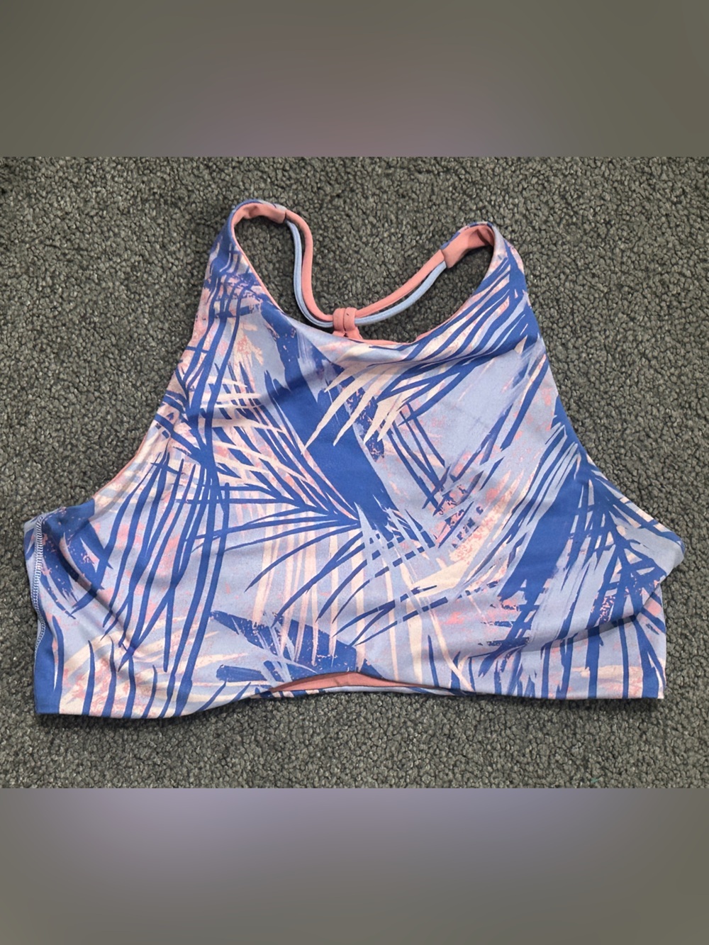 Girls Blue and Pink Palm-Print Sport Bra